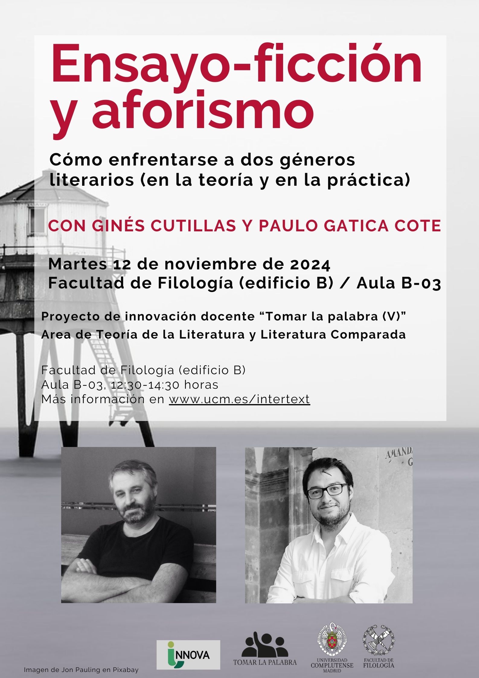 Conferencia "Ensayo-ficción y aforismo. Cómo enfrentarse a dos géneros literarios", con Ginés Cutillas y Paulo Gatica Cote